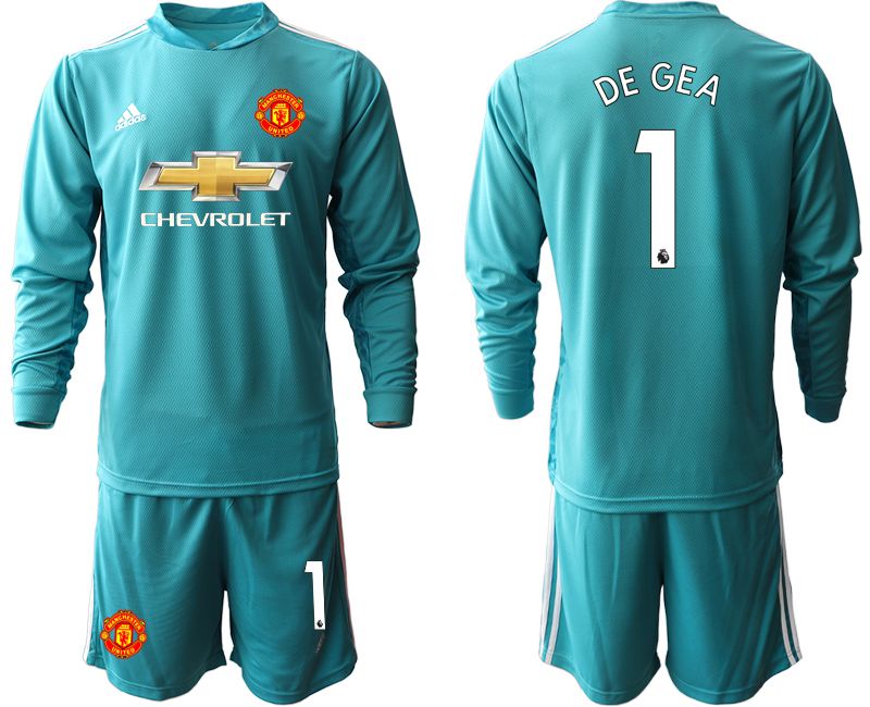 Men 2020-2021 club Manchester United lake blue long sleeve goalkeeper #1 Soccer Jerseys->manchester united jersey->Soccer Club Jersey